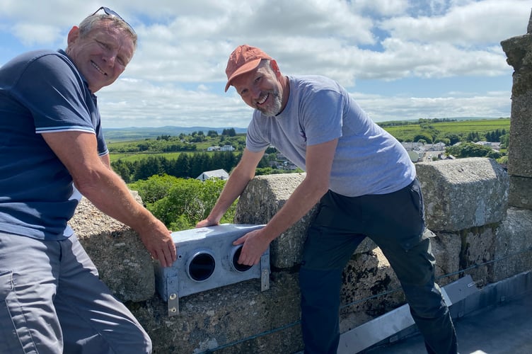 Gary Easton, of Princetown Churchyard maintenance volunteers, and Jerry Horn, of Devon Swift Project.