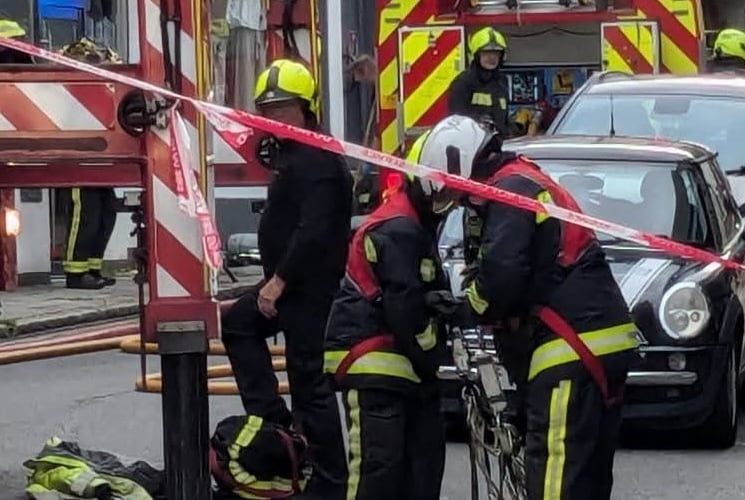 Fire crews at a fire at the Market Street Co-op store in Tavistock last night.