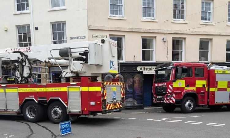Fire crews and appliances at a fire in the Market Street Co-op in Tavistock last night. 
