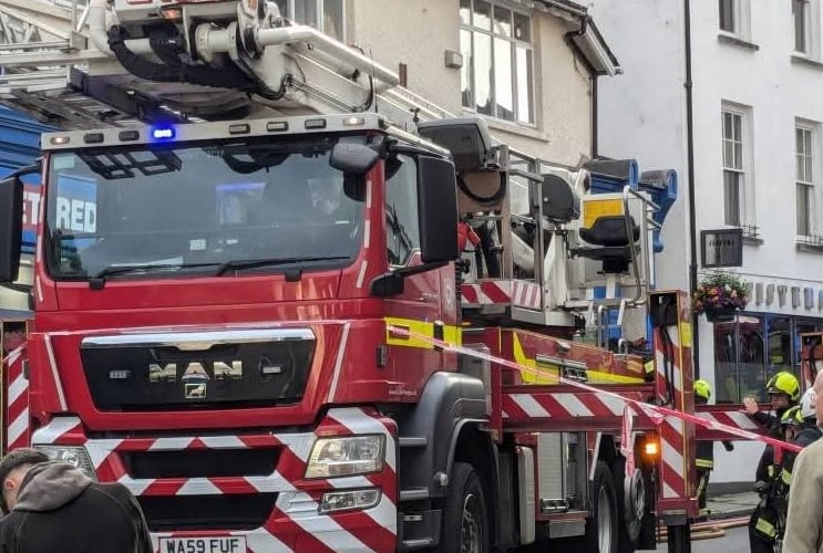 Fire crews at the scene of an incident at the Market Street Co-op in Tavistock last night.