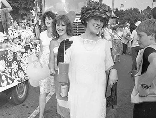 Mary in a stylish dress on carnival day.