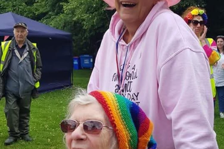 Mary with her daughter Sarah at the Tavistock Pride event.