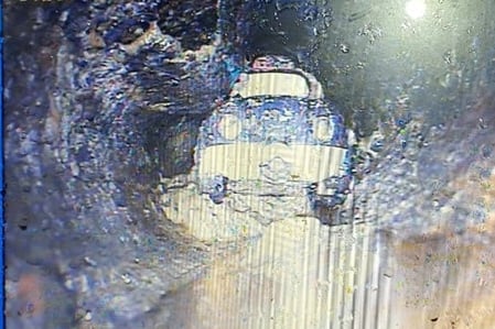 A toy car  was discovered 'parked illegally' in a 100mm diameter sewer pipe in Hayle. (Picture: South West Water)