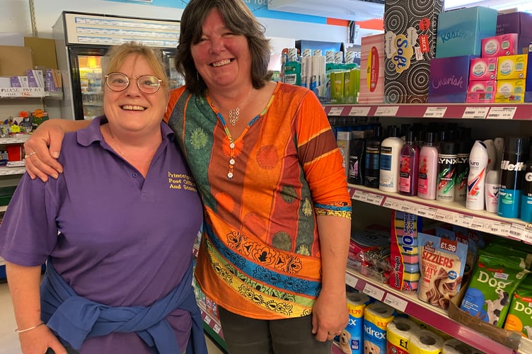 Jane Liversidge (pictured right with colleague Donna Geere) is praised for her imaginative shop  window displays at Princetown Post Office. 