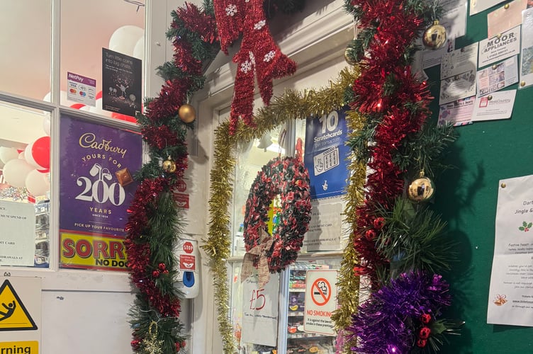 Christmas decorations at Princetown PO.