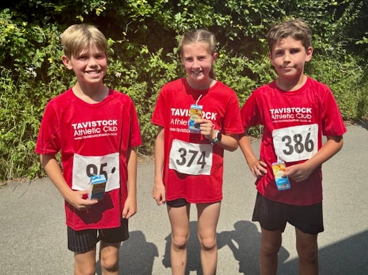 Tavistock Athletic Club juniors George Lake, Olivia Walkerdine and Seth Gibbs at the Burrator Horseshoe.