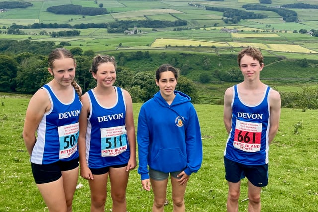 Tavistock Athletic Club juniors representing Devon at Fell Racing Championships.