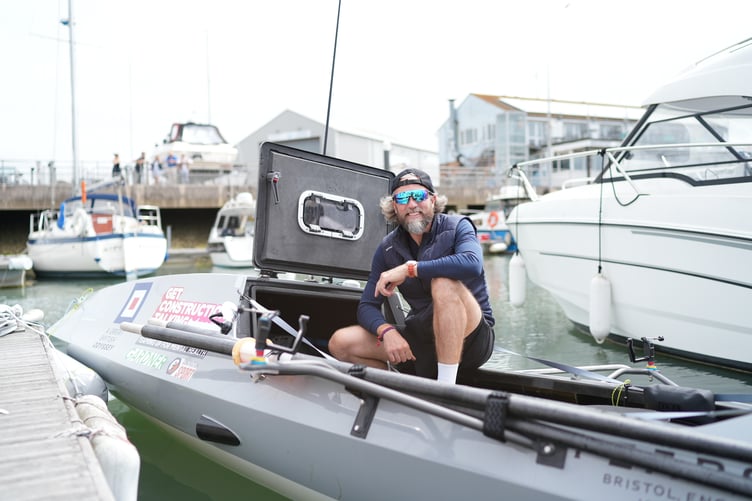 Angus Collins, aboard his bespoke Cornish-made ocean rowing vessel, set off on the world-record challenge from Southsea Marina, Portsmouth harbour on June 28. (Picture: Angus Collins)