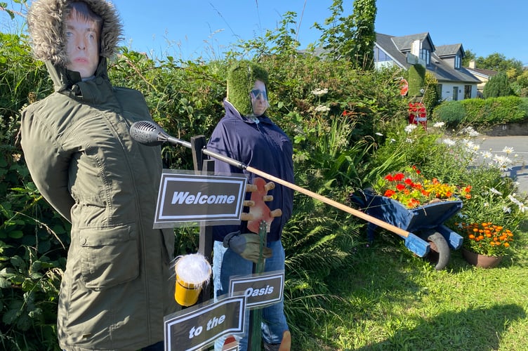 The Gallagher brothers feature as scarecrows in the Bere Alston In Bloom competition.
