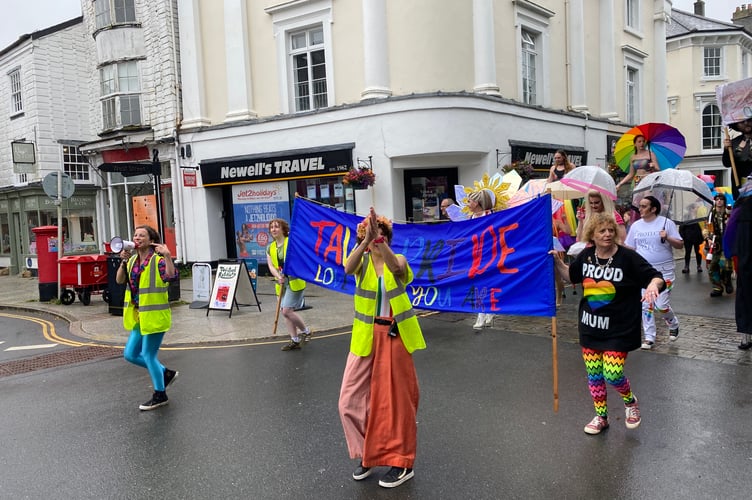 Tavistock Pride procession cheered through the town.