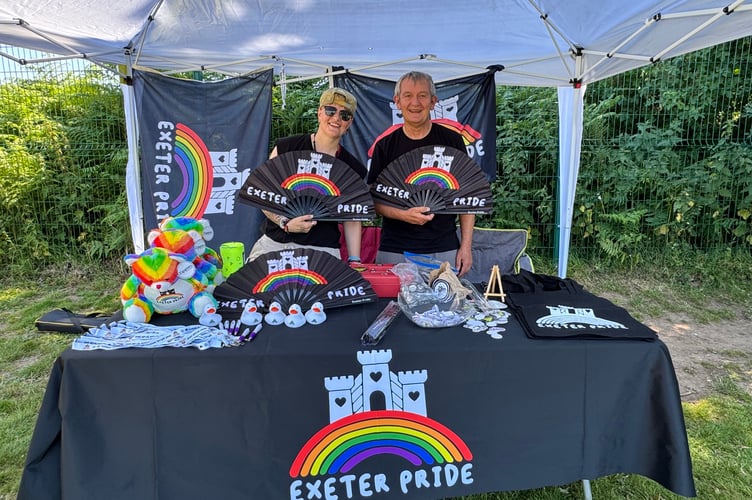 The Exeter Pride stall sold much-needed fans which kept people cool at Okehampton Pride. AQ 6524