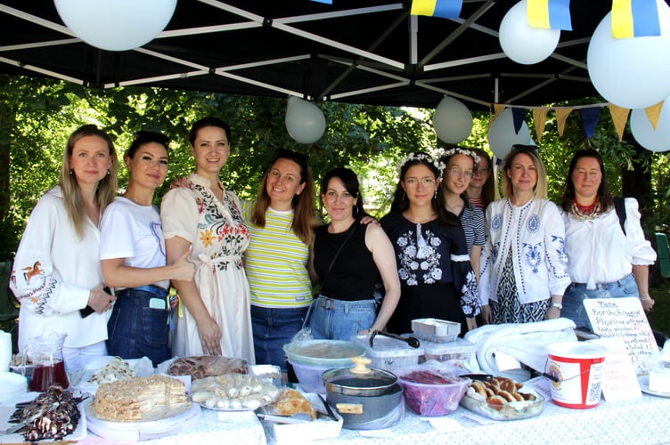 Ukrainian community members at Tavistock Lions Fun Day in The Meadows. Picture by Steve Grummitt.