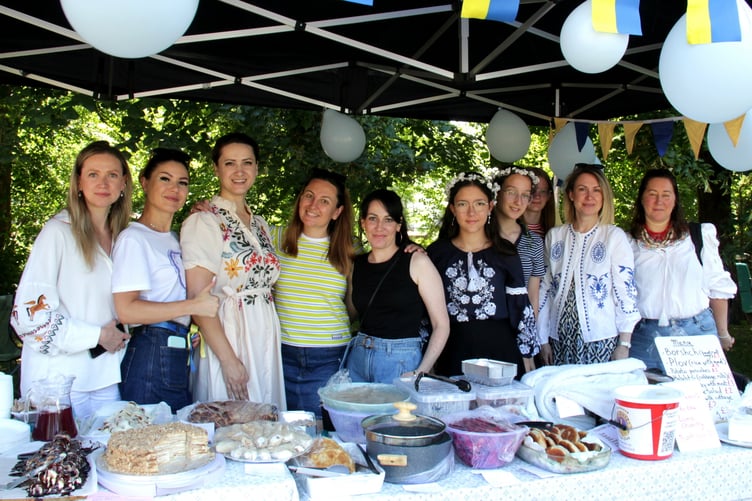Ukrainian community members at Tavistock Lions Fun Day in The Meadows. Picture by Steve Grummitt.