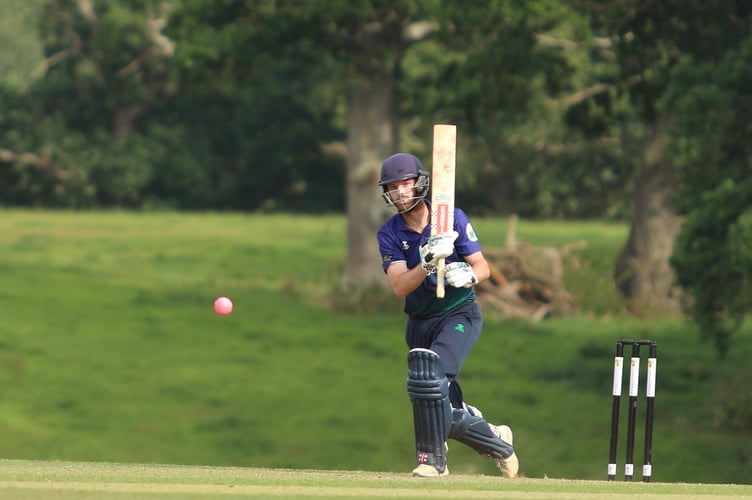 Bridestowe & Belstone captain Tallan Burns batting against Exmouth in the Devon T20 Cup final at Sandford