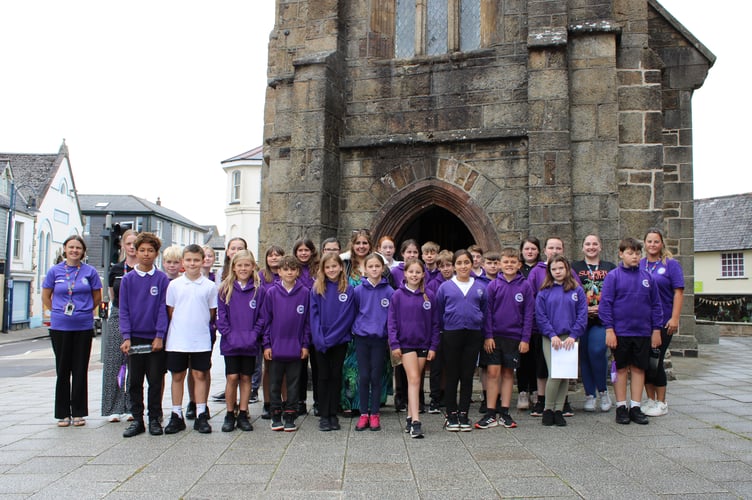 St James Primary School's Year 6 leavers outside St James Chapel in Okehampton - the first cohort to leave the school