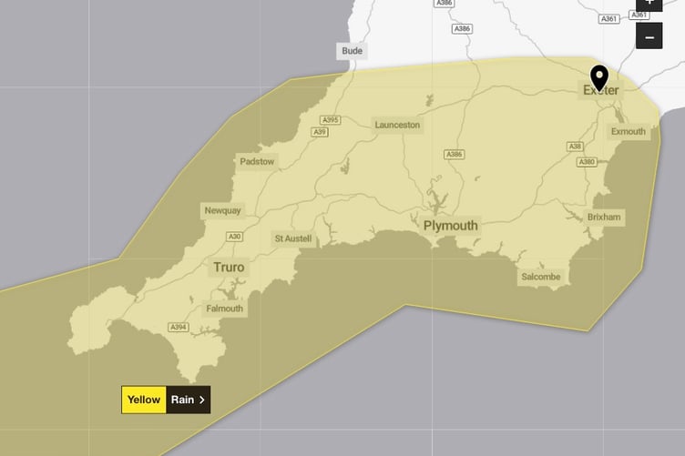 A yellow weather warning is in place for Sunday July 20 until early Monday July 21 with heavy rain and isolated thunderstorms. (Picture: Met Office)