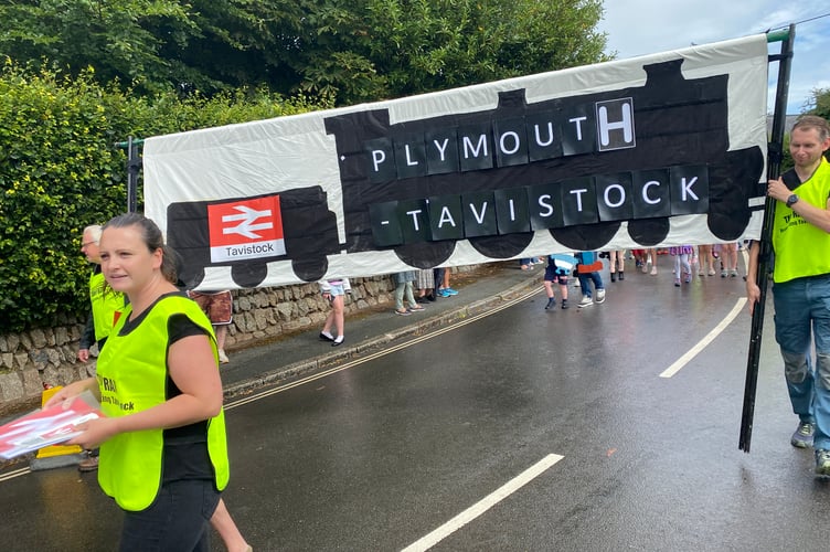 TavyRail campaigners taking part in Tavistock Carnival.