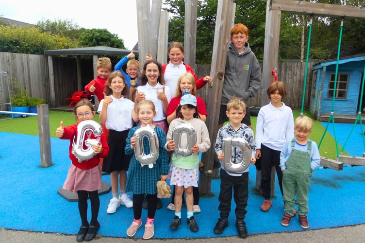 Spreyton Primary School pupils celebrating the outcome of the Ofsted inspection