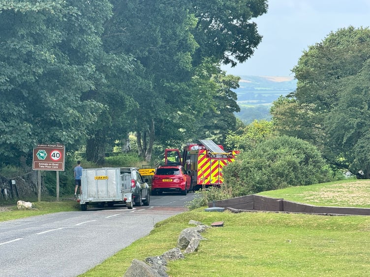 The scene this afternoon near Tavistock Golf Club on Whitchurch Down. As Whitchurch Road is also closed, drivers are advised to avoid the area.