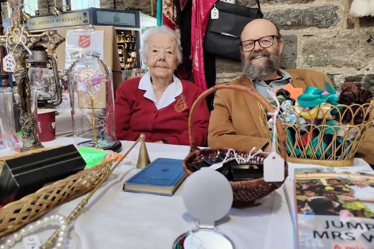Former missionary Joan Wlliams, pictured with her son Chris has thanked the generous people of Tavistock for supporting her market stall to raise funds for her orphans in India.