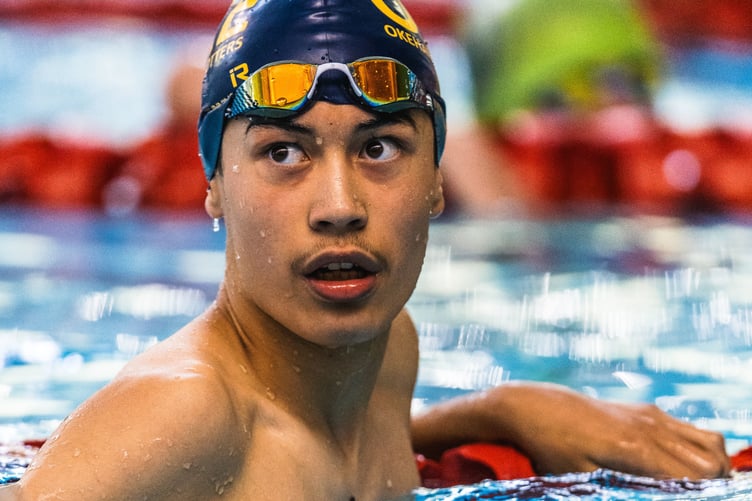 Okehampton Otters swimmer Callum Davies winning one of his four Welsh National Champs titles.
