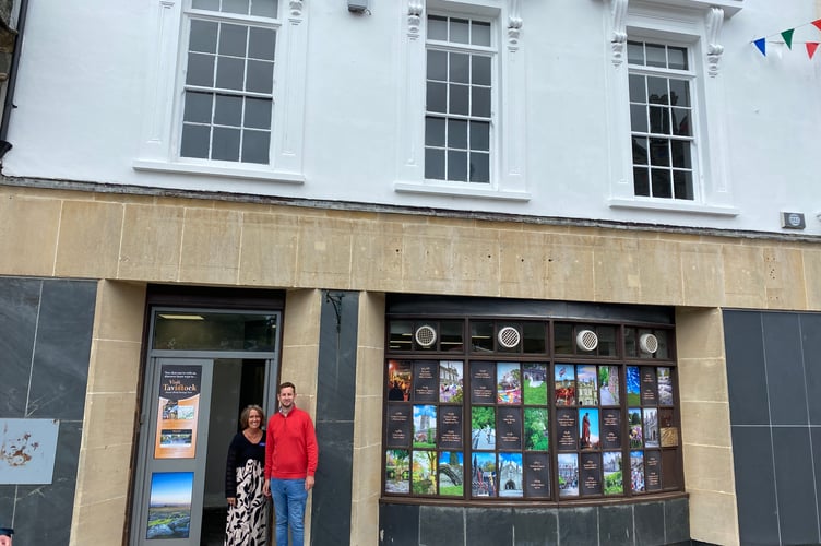 Jamie Prescott and Wendy Rawlinson, of Eskis shoe shop outside the old Tavistock Nat West Bank on Duke Street/Bedford Square which is due to be the new shop premises.