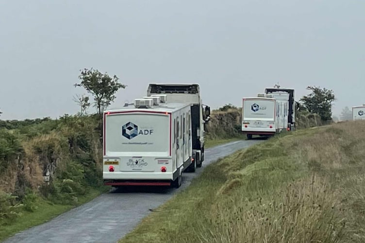 Filming convoy crosses Dartmoor. Picture by Helen Jordan.