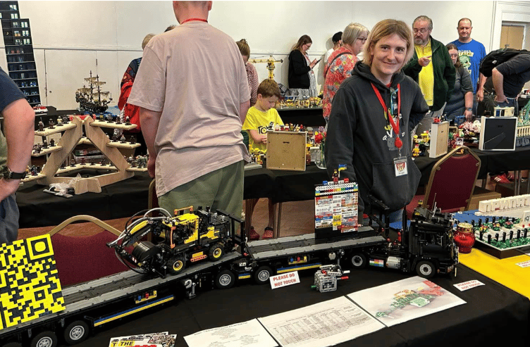 A lego builder at the 2023 Okehampton Bricktacular.