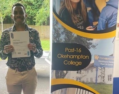 Joseph Gwidza with his A-level results.