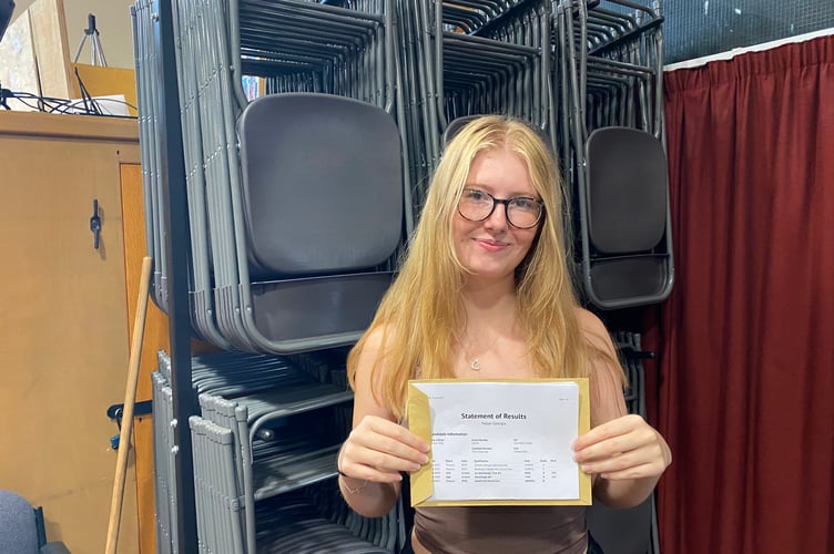 Georgia Nolan, of Tavistock College, is very pleased with her A-level results, allowing her to study psychology at Coventry University.