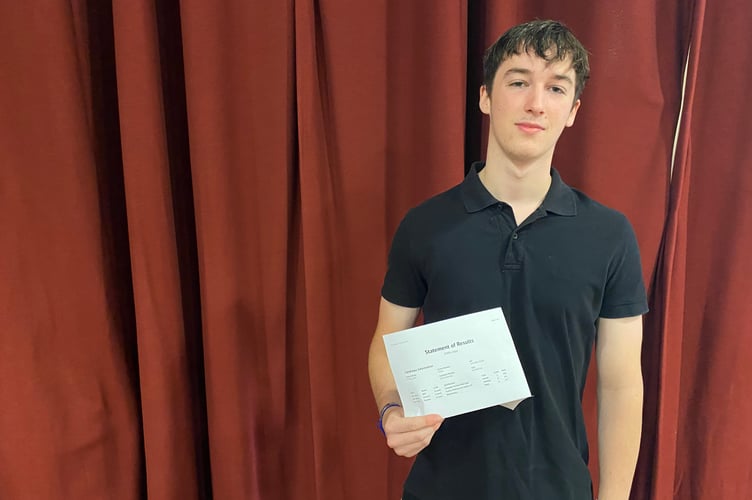 Jago Gibbs, of Tavistock College is pleased with his A-level results because he can go to Exeter University.