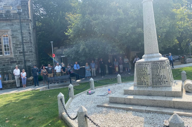 Members of the public taking part in the Royal British Legion and civic VJ remembrance event today at Tavistock War Memorial.