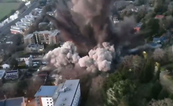 The Second World War bomb being detonated on land next to the Streatham campus at Exeter University in February 2021.