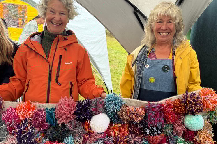Frances Rickwood and Naomi Wright with the Mossy Carpet art piece.