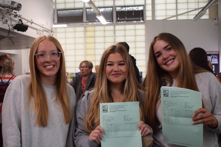 Students at Callington Community College sharing their delight after exam successes (Picture: Callington Community College)