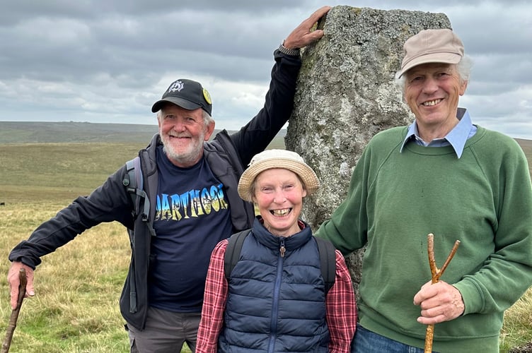 Kevin Glover (14th Beating of the Bounds) with Ruth and Peter Maile at Curtery Clitter boundary stone.