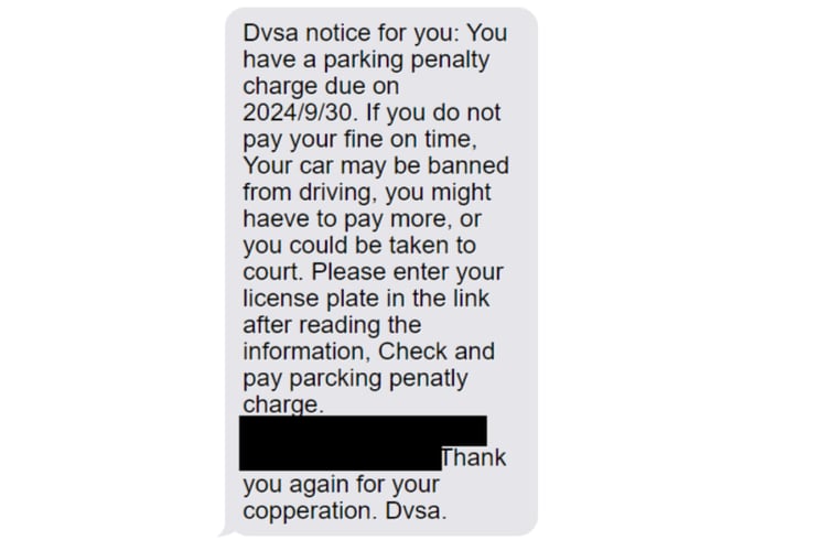 Example of parking scam text.