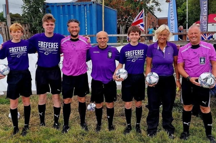 The referees. Mark Walker, far right, drove from Barnstaple to referee the disability players.