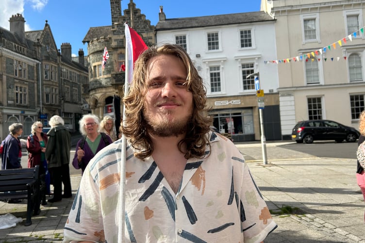 Ezra Rickman from Exeter was supporting the Tavistock Peace Action Group in Bedford Square.