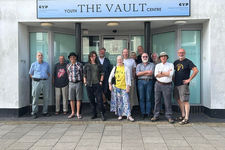 Members of the World Famous Ashdown Mummers pictured outside The Vault Youth Centre in Callington. They have donated more than £360 to the CYPG project
