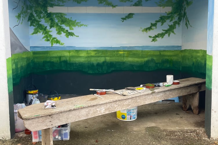 The painting of the bus shelter has begun with Gill hoping to complete it in the foreseeable future.