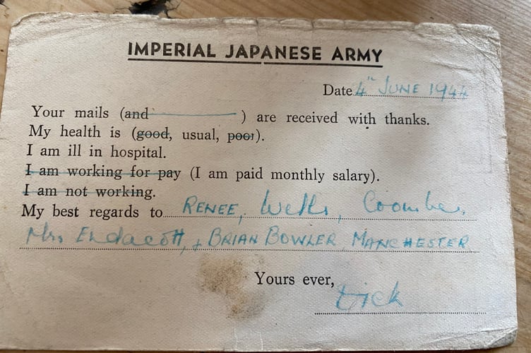 Simon Thompson's dad Richard was a Japanese POW - here is an Imperial Japanese Army notification to his family.
