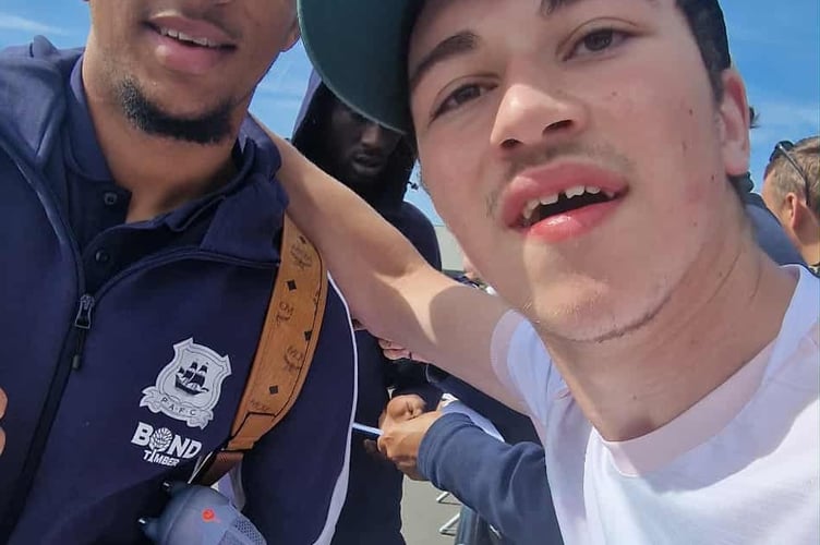 Damien Bowyer meets PAFC player Bradley Ibrahim for a birthday treat. Picture by Helen Bowyer.