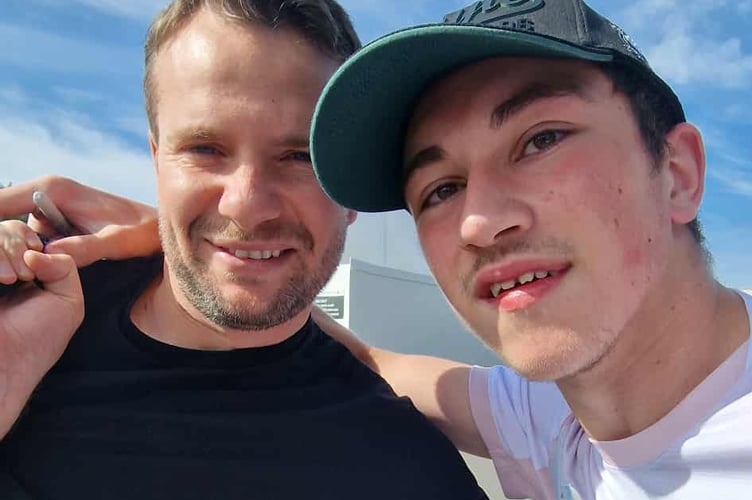 Damien with Plymouth Argyle manager Tom Cleverley - the third Green's manager Damien has met as birthday treats.  Picture by Helen Bowyer.