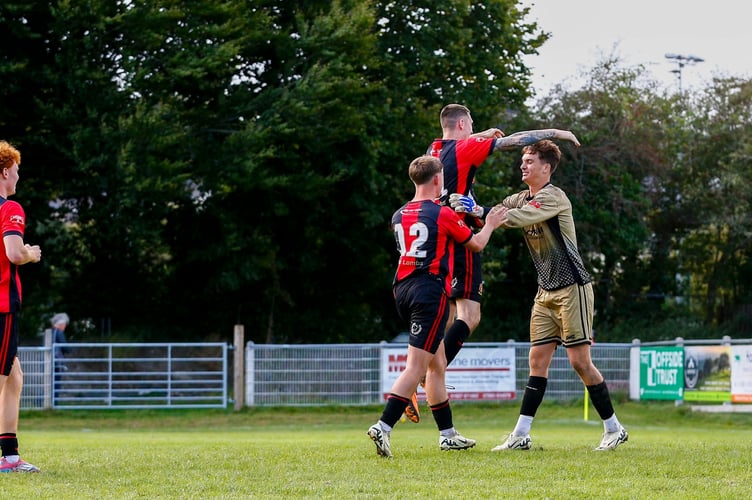 Shootout celebrations for Tavistock AFC, PHOTO: Dave Crawford