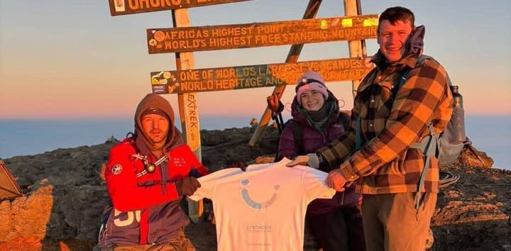 Rory Honeychurch and Brandon Horn at the top of Mount Kilimanjaro.