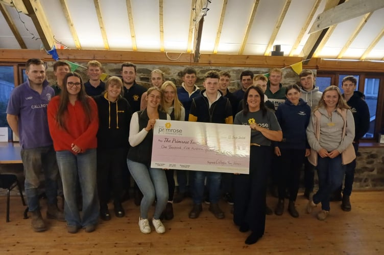 Callington Young Farmers hand over a cheque for £1,500 to Derriford Hospital's Primrose Foundation from its annual fundraising efforts.