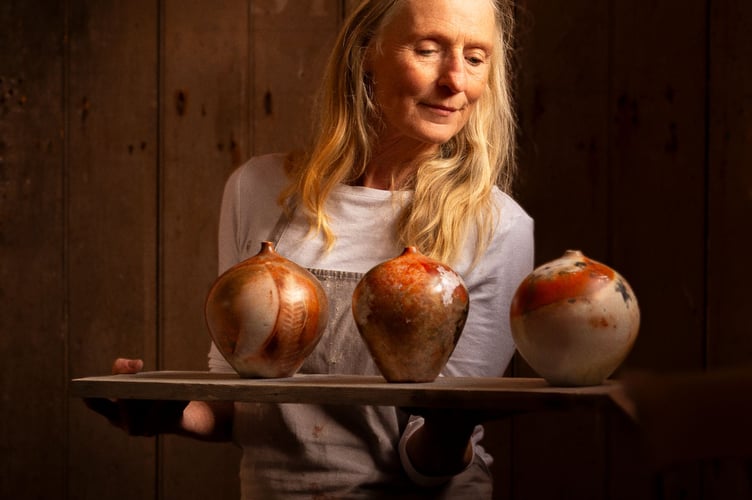 Alison West crafts one-off saggar-fired pieces bearing the organic imprints of foraged finds. Photo: Suzy Bennett