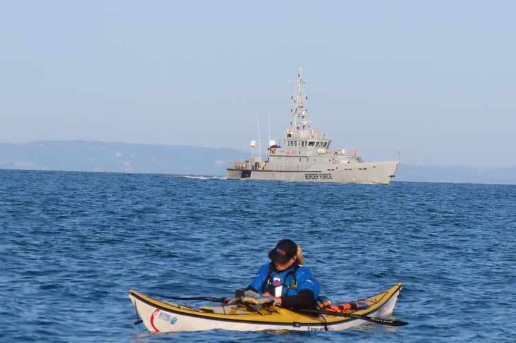Sacha Dench on her way to becoming the first woman to complete the Ireland to Wales crossing by kayak unsupported and solo. Picture by Poul Brix.