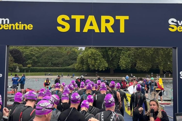 Sam Lake, Tavistock top athlete and primary school teacher, came fantastic fourth out of 2,500 in the Serpentine Swim. Pictured is the mass start.
